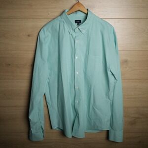 J. Crew‎ Gingham Button Down Shirt Long Sleeve Men XL Mint Green White Casual